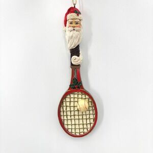 Elder Beerman Santa Tennis Racket Christmas Ornament – 6" Resin Holiday Décor